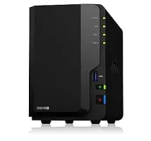 黒いSynology DS218+を正面から見た製品画像